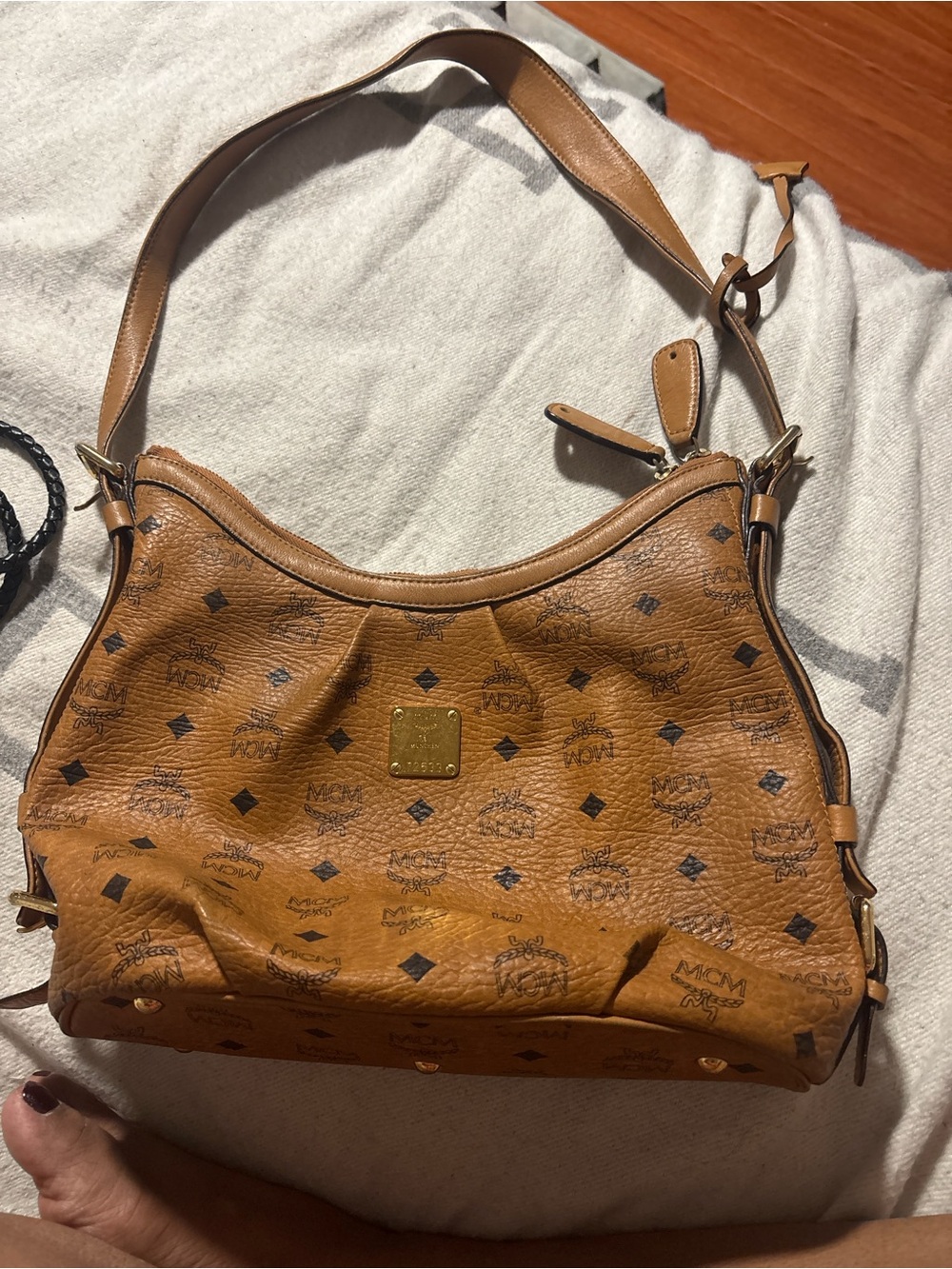 MCM Cognac Visetos Logo Shoulder Bag